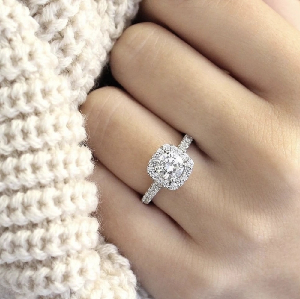 NEW Silver Diamond Halo Engagement Ring